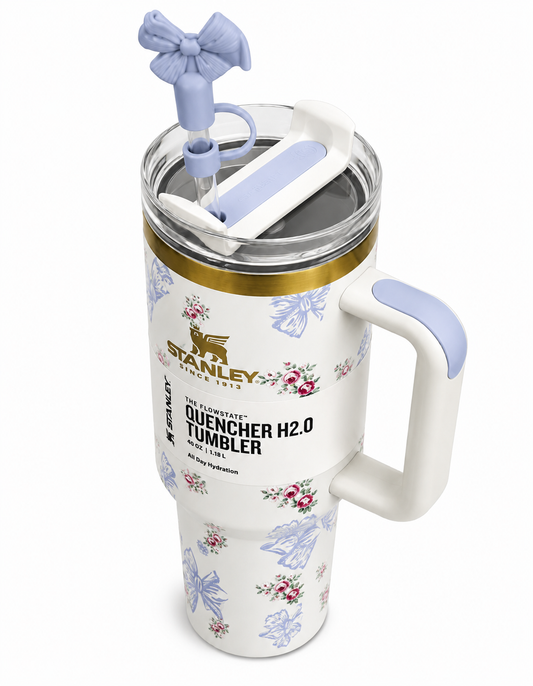 White Floral Bow Stainless Steel Tumbler – 1.18L