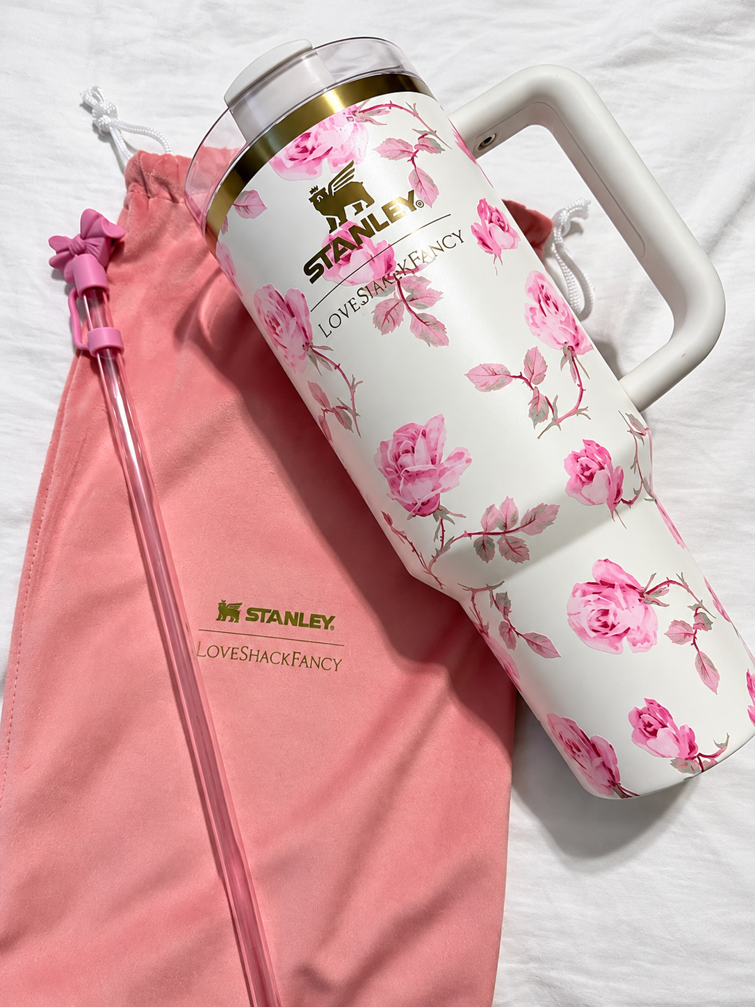 STANLEY White Floral Stainless Steel Tumbler Gift Set with Gift Box – 40oz / 1.18L