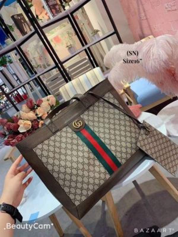 GUCCI CANVAS LEATHER TOTE BAG WITH POUCH 5159