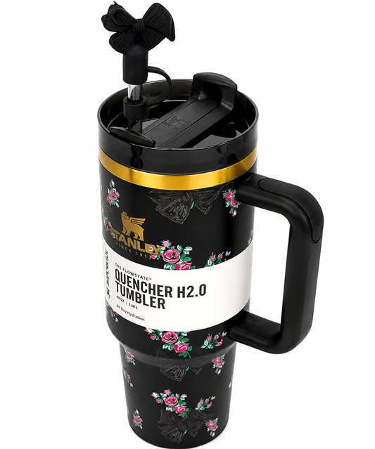 Black Floral Bow Stainless Steel Tumbler  – 1.18L