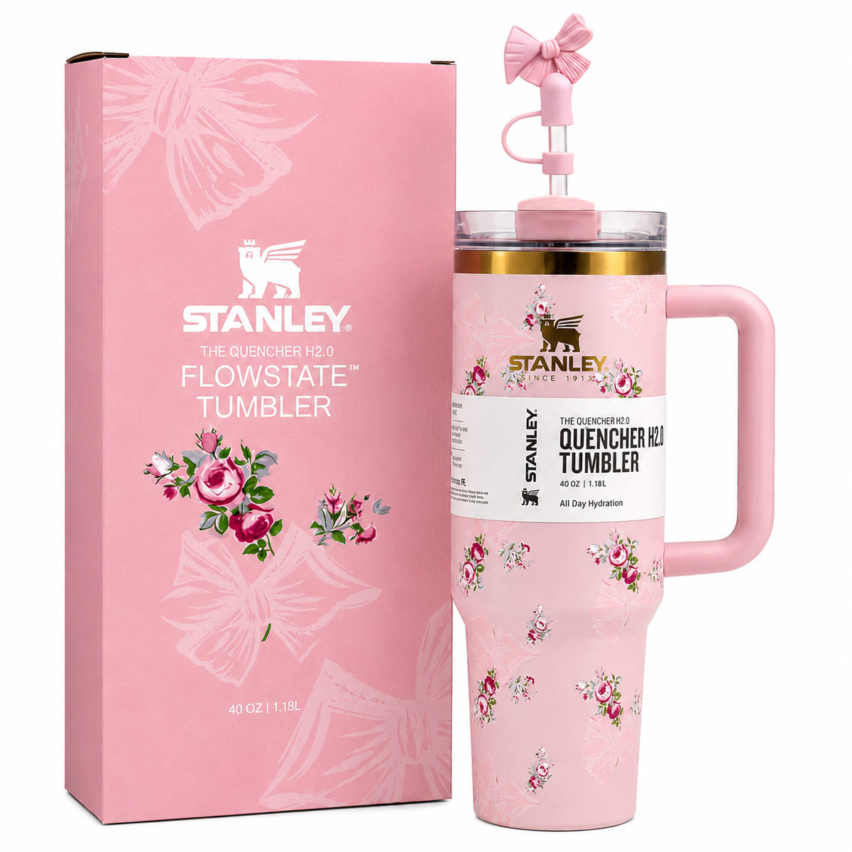 Stanley Pink Floral Bow Tumbler – 40oz / 1.18L