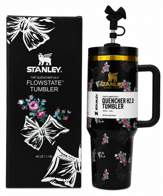 Black Floral Bow Stainless Steel Tumbler  – 1.18L