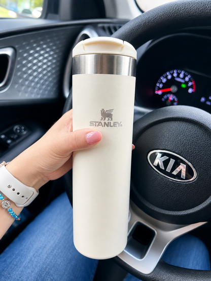 Premium Insulated Transit Mug 470ml | Stainless Steel Flip Lid (Beige)
