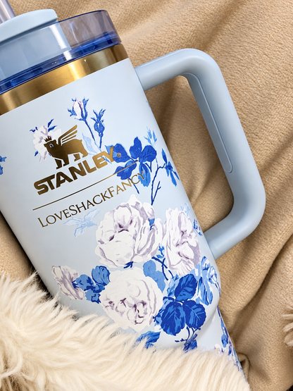 Blue Floral Stainless Steel Insulated Water Bottle – 1.18L