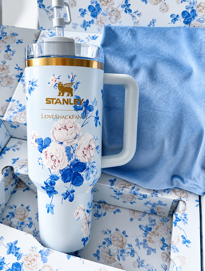 Blue Floral Stainless Steel Insulated Water Bottle – 1.18L