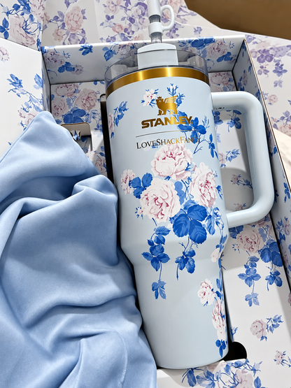 Blue Floral Stainless Steel Insulated Water Bottle – 1.18L