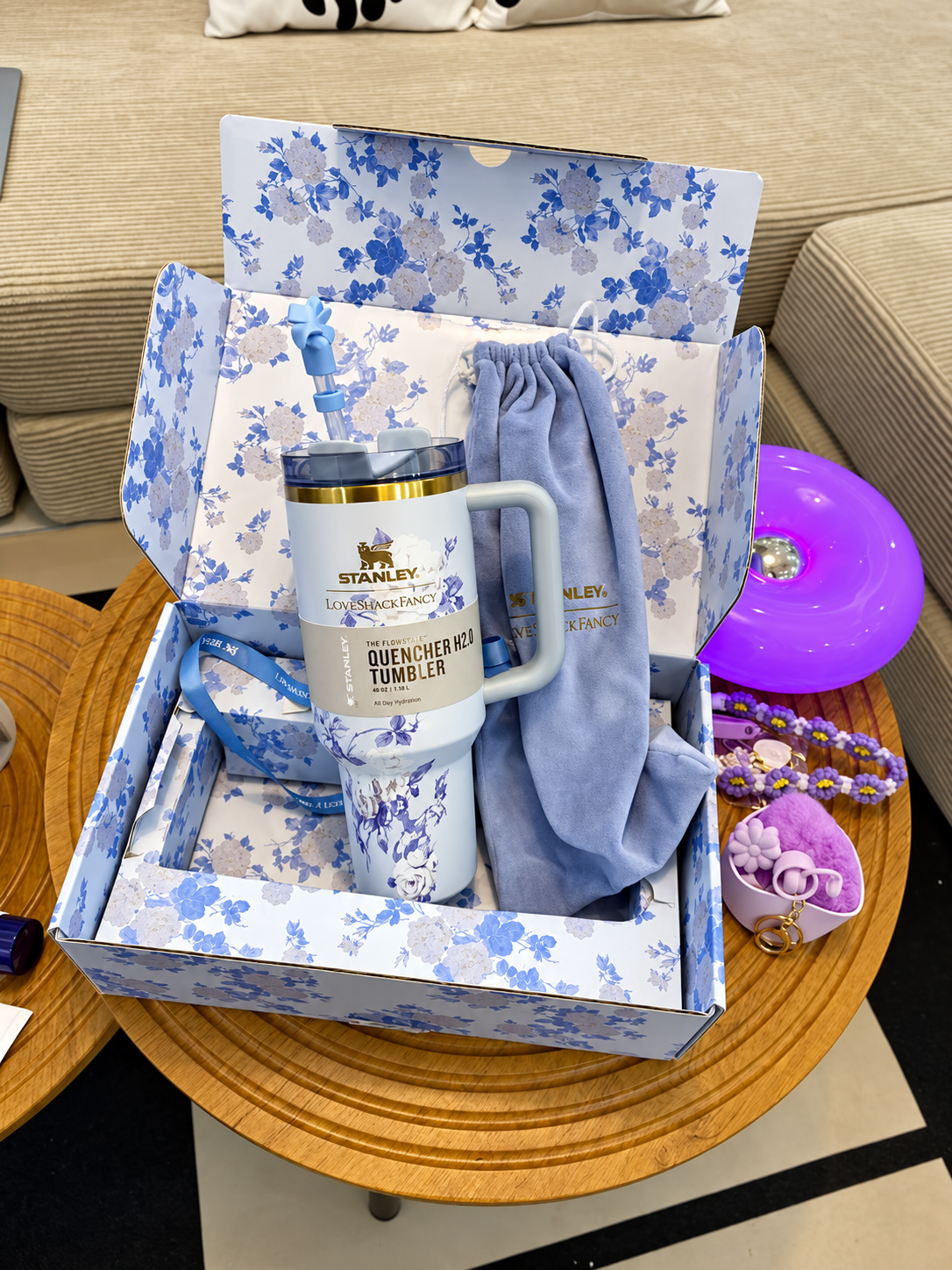 STANLEY Blue Floral Stainless Steel Tumbler Gift Set with Gift Box – 40oz / 1.18L