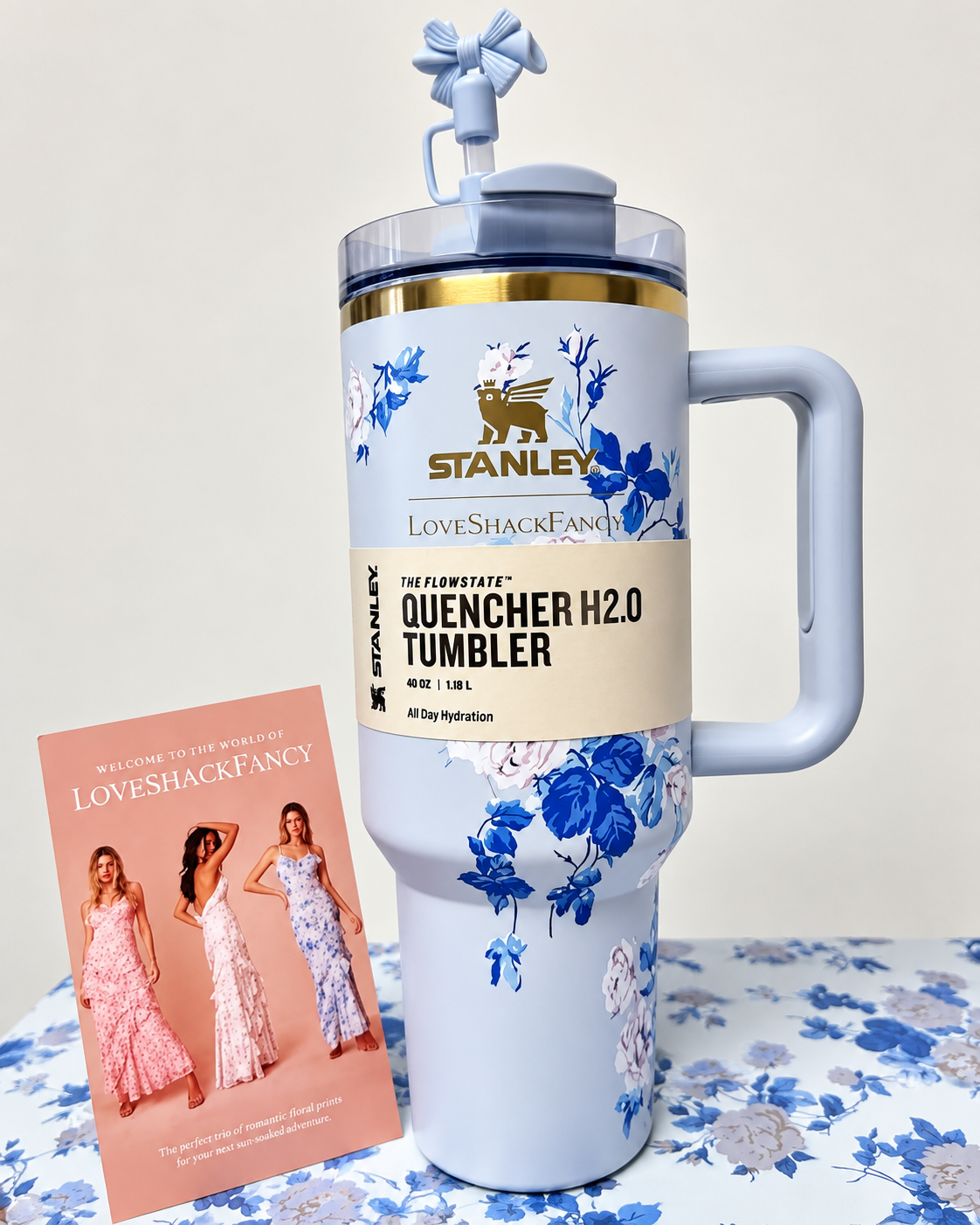 STANLEY Blue Floral Stainless Steel Tumbler Gift Set with Gift Box – 40oz / 1.18L