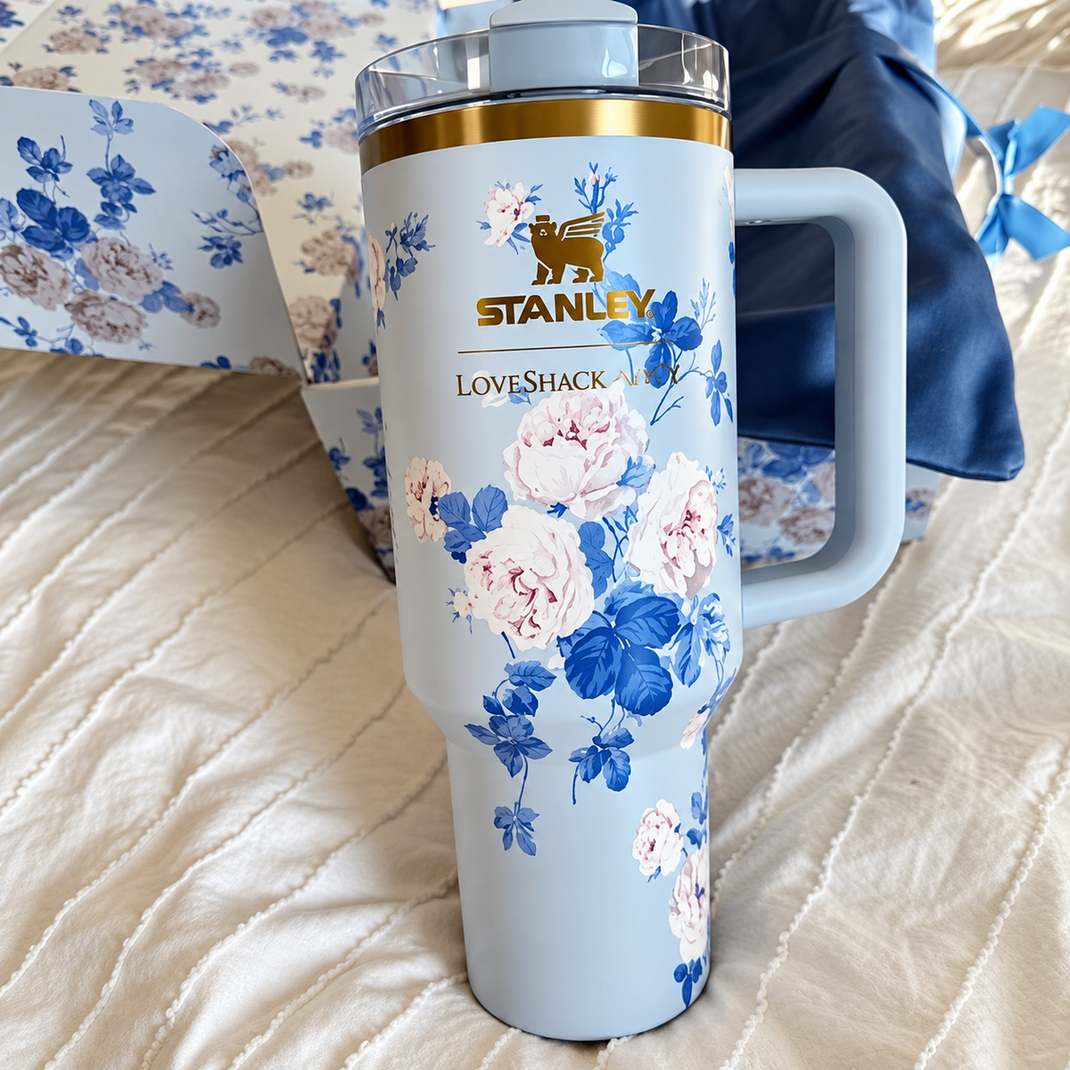 STANLEY Blue Floral Stainless Steel Tumbler Gift Set with Gift Box – 40oz / 1.18L