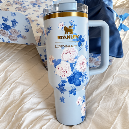 STANLEY Blue Floral Stainless Steel Tumbler Gift Set with Gift Box – 40oz / 1.18L