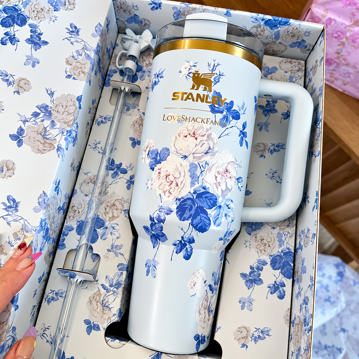 STANLEY Blue Floral Stainless Steel Tumbler Gift Set with Gift Box – 40oz / 1.18L