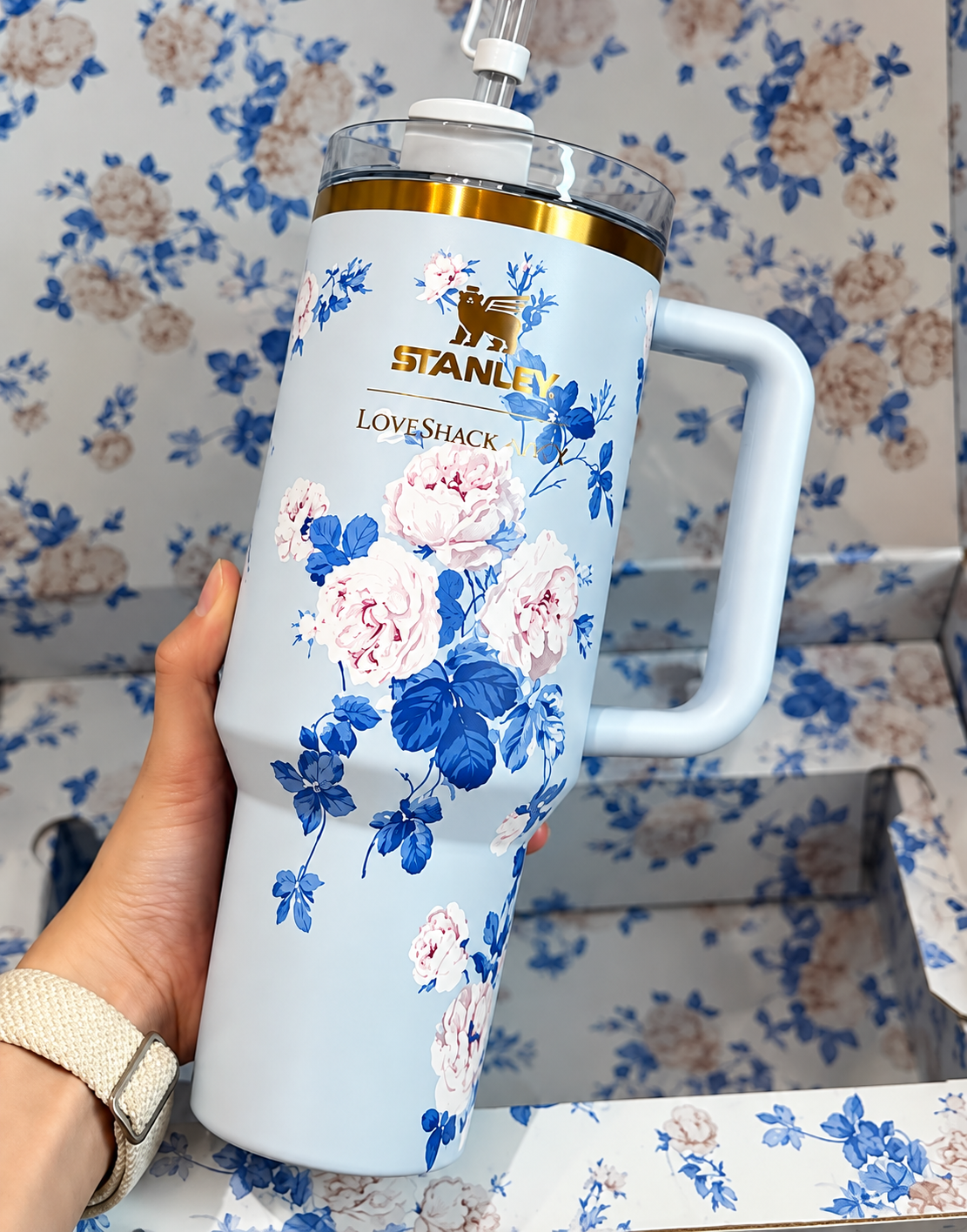 STANLEY Blue Floral Stainless Steel Tumbler Gift Set with Gift Box – 40oz / 1.18L