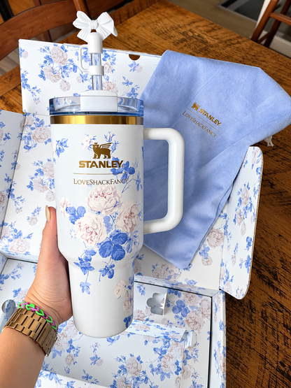 STANLEY Blue Floral Stainless Steel Tumbler Gift Set with Gift Box – 40oz / 1.18L