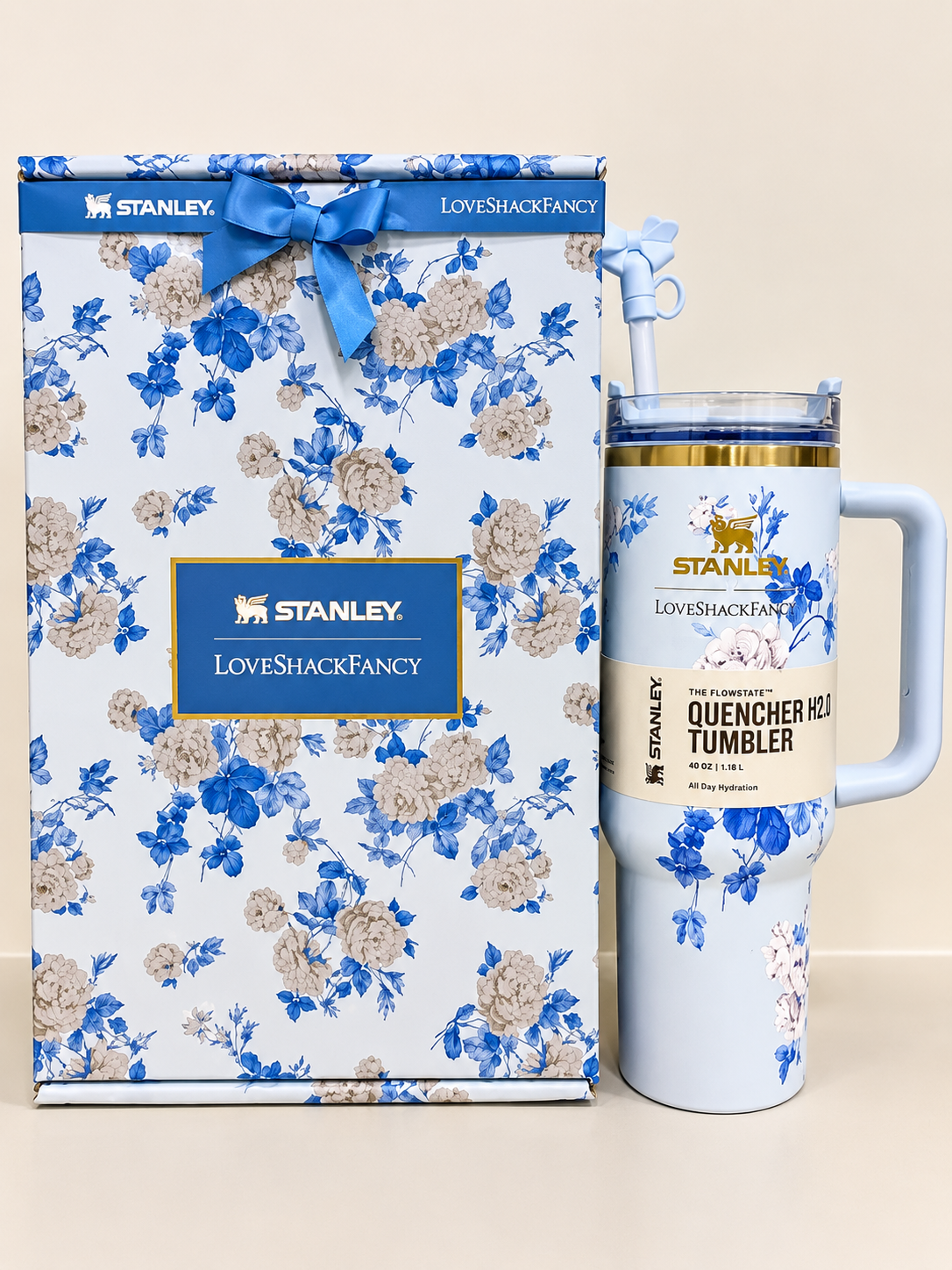 STANLEY Blue Floral Stainless Steel Tumbler Gift Set with Gift Box – 40oz / 1.18L