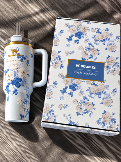 STANLEY Blue Floral Stainless Steel Tumbler Gift Set with Gift Box – 40oz / 1.18L