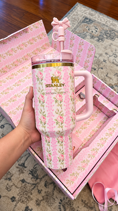 STANLEY Rose Floral Stainless Steel Tumbler Gift Set with Gift Box – 40oz / 1.18L