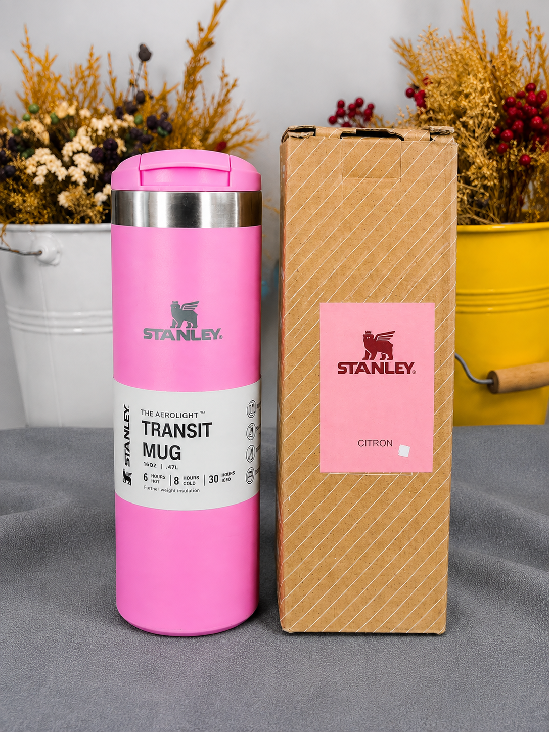 Premium Insulated Transit Mug 470ml | Stainless Steel Flip Lid (Dark Pink)