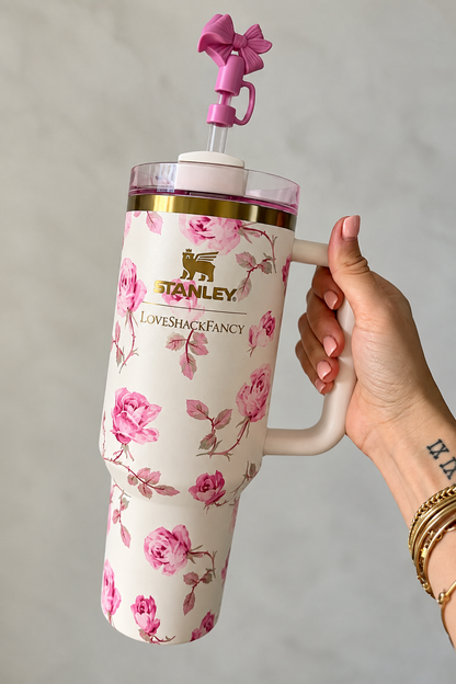 White & Rose Floral Stainless Steel Insulated Water Bottle – 1.18L