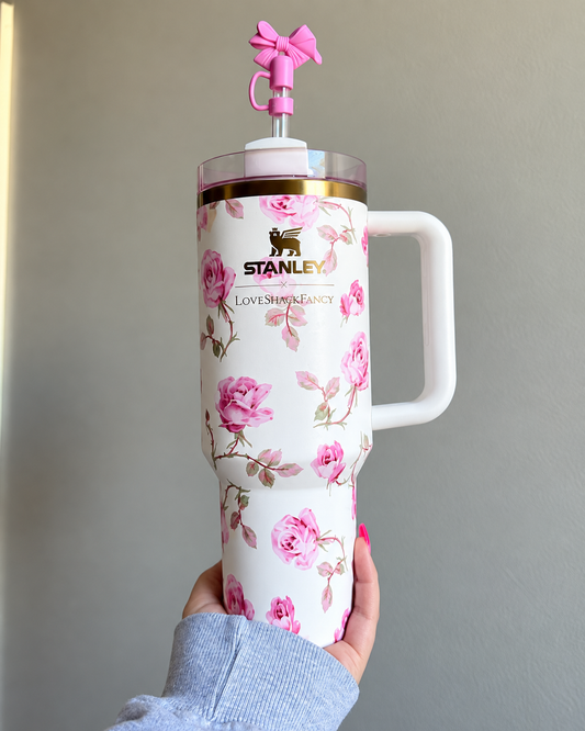 White & Rose Floral Stainless Steel Insulated Water Bottle – 1.18L