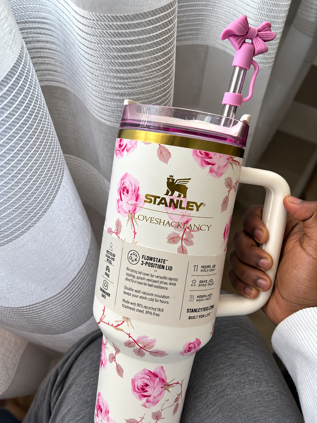 White & Rose Floral Stainless Steel Insulated Water Bottle – 1.18L