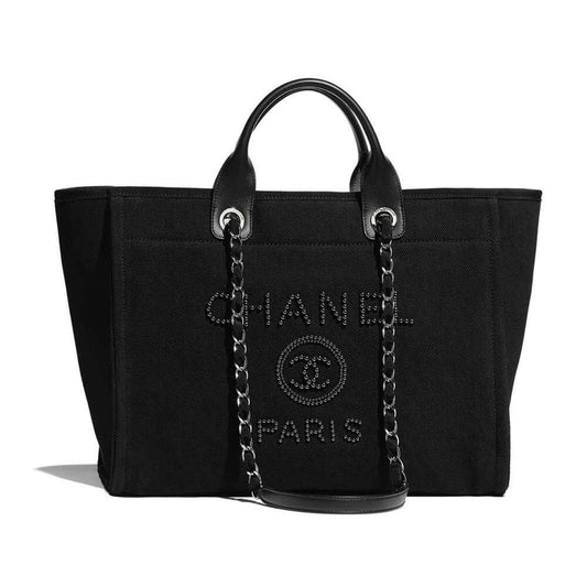 Chanel deauville pearl canvas tote bag black 220