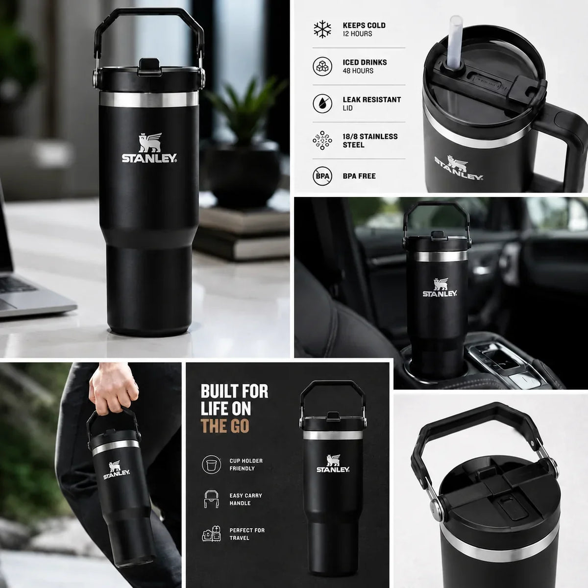 40oz Blak Stainless Steel Insulated Tumbler with Straw