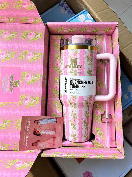 Rose Floral Stainless Steel Tumbler Gift Set with Gift Box – 1.18L